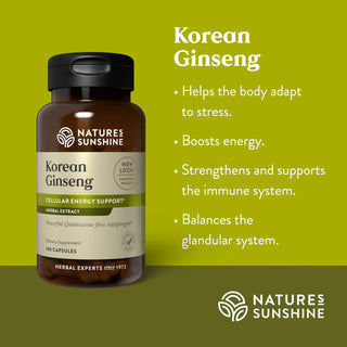 Ginseng, Korean <br> Boosts energy and balances the glandular system