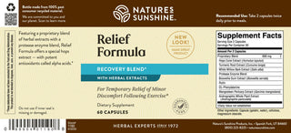 Relief Formula<br>Relief of minor aches and pains following exercise.
