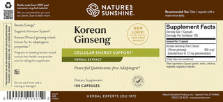Ginseng, Korean <br> Boosts energy and balances the glandular system