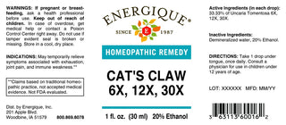 Cat's Claw 6X, 12X, 30X  - 1 oz. Exhaustion, joint pain, and immune weakeness
