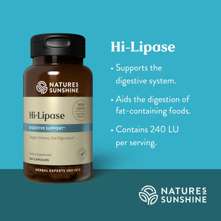 Hi-Lipase (120 LU)<hilipase!><br>Aids in the digestion of fatty foods

