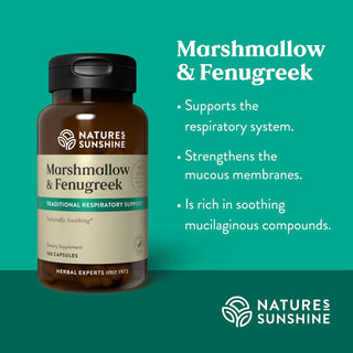 Marshmallow & Fenugreek<br>Botanicals to soothe respiratory tissues
