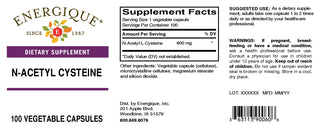 N-Acetyl Cisteine 100 veg caps from Energique® Antioxidant defenses
