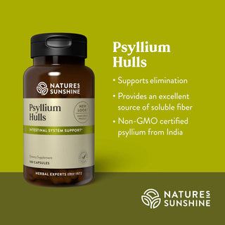 Psyllium Hulls (100 caps)<br>Supports elimination & regularity
