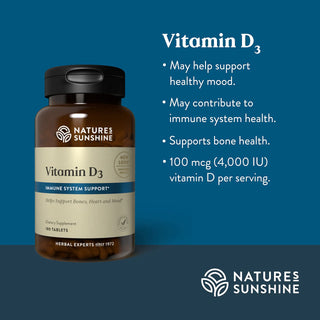 Vitamin D3 (180 tabs)<br>Skeletal strength, boosts your body’s defense
